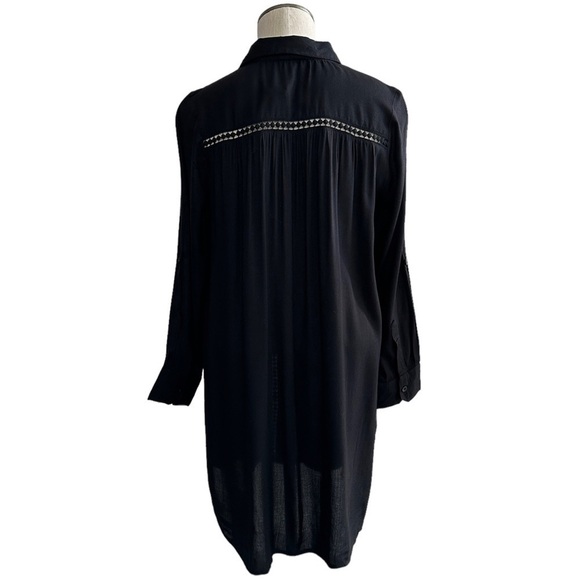 Tommy Bahama Lace Shirred Boyfriend Shirt Black Relaxed Fit Button Up XS - Picture 3 of 10